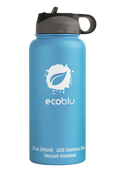 Ecoblu 32 oz Winter Wide Mouth Stainless Steel Water Flask - Double Walled BPA Free Hydro Insulated Water Bottle for Hot and Cold Liquids - With Straw Lid and 2 Straws for Specific Colors (see photos)