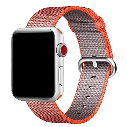 Hailan Band for Apple Watch Series 1 / 2 / 3,Fine Woven Nylon Wrist Strap Replacement with Classic Buckle for iwatch,42mm,Space Orange and Anthracite