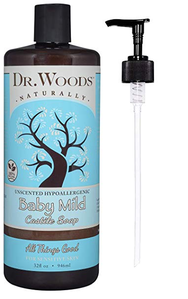 Dr. Woods Unscented Baby Mild Castile Soap & Body Wash with Pump, 32 Ounce