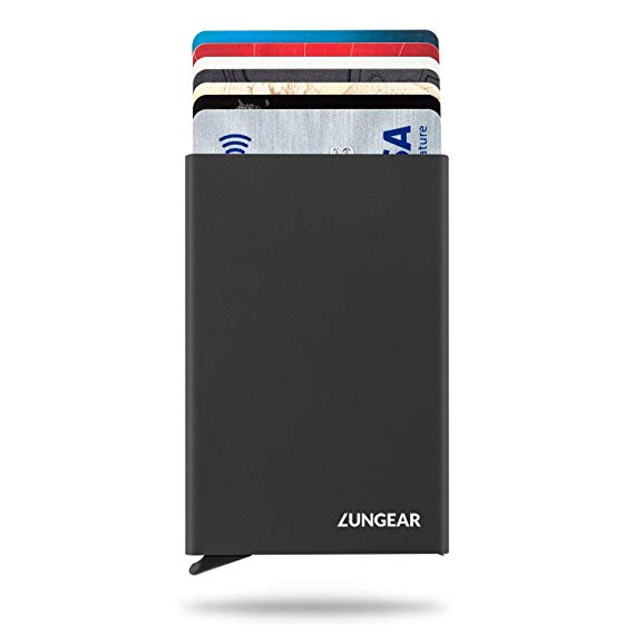 LunGear RFID Credit Card Holder Minimalist Slim Wallet Front Pocket Card Protector Pop up Design Aluminum Up to Hold 6 Cards