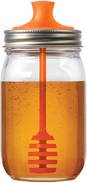 Jarware 82623 Honey Dipper Lid for Regular Mouth Mason Jars, Orange