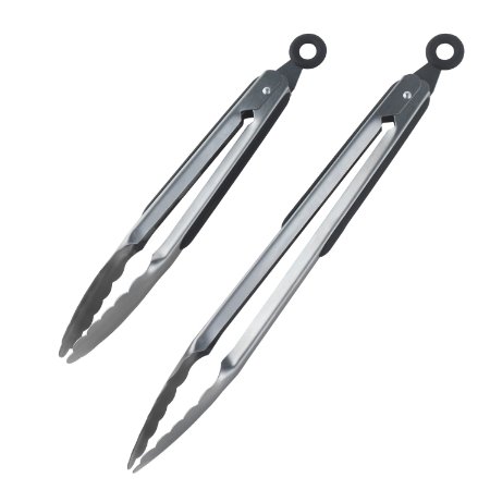 DRAGONN Premium Sturdy 12-inch and 9-inch Stainless-steel Locking Kitchen Tongs Set of 2