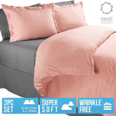 Nestl Bedding Duvet Cover Protects and Covers your Comforter  Duvet Insert Luxury 100 Super Soft Microfiber Queen Size Color Peach 3 Piece Duvet Cover Set Includes 2 Pillow Shams