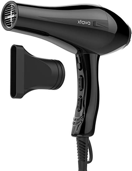 Xtava 1875 Watt Pro Hair Dryer - Salon Grade Professional Blow Dryer for Hair Styling - Frizz Control Volumizer Blowdryer with Concentrator Nozzle Attachment and Cool Shot Button - Black