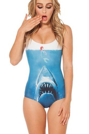 Ensasa Women's Fashion Ariel & Shark Printed One Piece Swimwear,Swimsuit