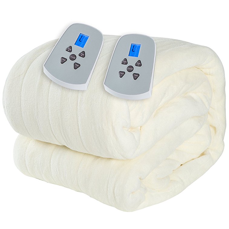 Queen Size Microplush Electric Heated Blanket with dual controllers, Cream