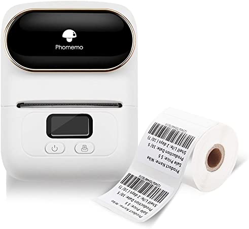 Phomemo-M110 Label Maker with One Box 40×30mm Label, Portable Bluetooth Thermal Label Maker Apply to Labeling, Shipping, Office, Cable, Retail, Barcode, Compatible for Android & iOS System, White