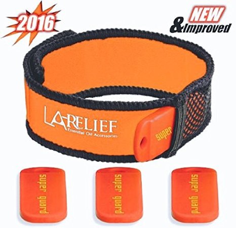 #1 Premium Mosquito Repellent Bracelet with ZIKA VIRUS PROTECTION by La'-Relief. 2016 Edition New and Improved wiith A Stronger Blend of EIGHT Essential Oils in 4 Pellets. Safe for All Ages.
