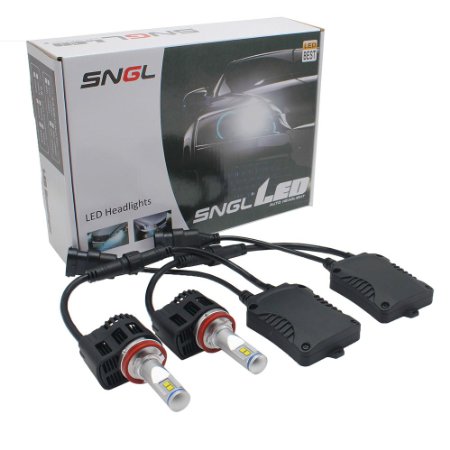 SNGL Super Bright LED Headlight Bulbs - Adjustable Focus Length Conversion Kit - H11 H8  H9 - 110w 10400Lm 6000K Cool White - 2 Yr Warranty