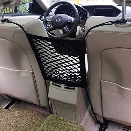 Dimik Universal Car Seat Storage Mesh/Organizer - Mesh Cargo Net Hook Pouch Holder for Bag Luggage Pets Children Kids Disturb Stopper (Single Layer)
