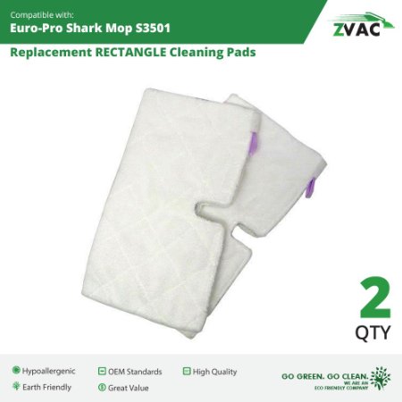 Replacement RECTANGLE Cleaning Pads 2-pack for Euro-Pro Shark Mop S3501 by ZVac