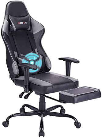 Storm Racer Gaming Chairs High Back Computer Chair of Professional Racing Style Comfortable Gamer Chair with Footrest and Massage Backrest and Lumbar Pillow(Grey)