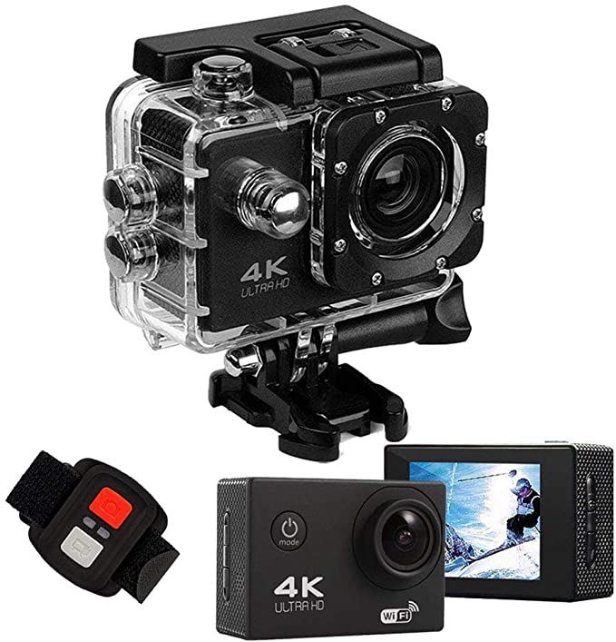 Action Camera HD 4K Recorder WiFi Waterproof DV Camcorder 16MP 170°Wide Angle 2 inch LCD Screen 2.4G Remote Control 19 Mounting Kits Designed for Outdoor Extreme Sports.