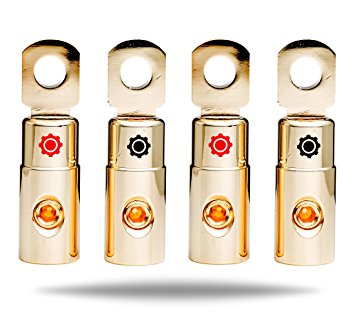 InstallGear 4 AWG Gauge Gold Ring Set Screw Battery Ring Terminals (4 Pack)