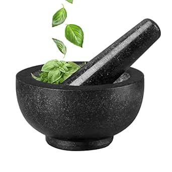 Flexzion Granite Mortar and Pestle Set - Solid Marble Stone Grinder Bowl Holder 4.72 Inch for Guacamole, Herbs, Spices, Garlic, Kitchen, Cooking, Medicine