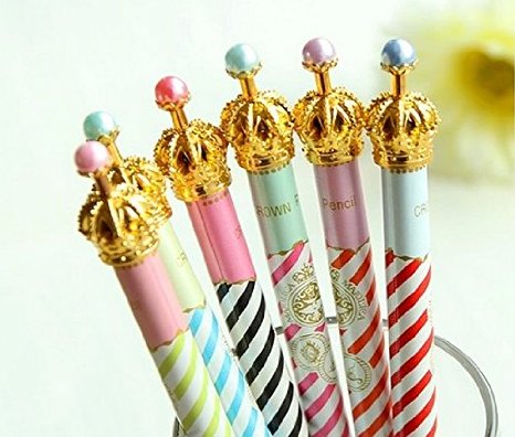 ONOR-Tech Set of 6 Lovely Cute Crown Design Ballpoint Pen Ball Pen for School, Office, Family use