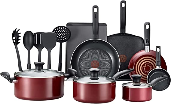 T-Fal Culinaire 16-Pc. Nonstick Aluminum Cookware Set. Red