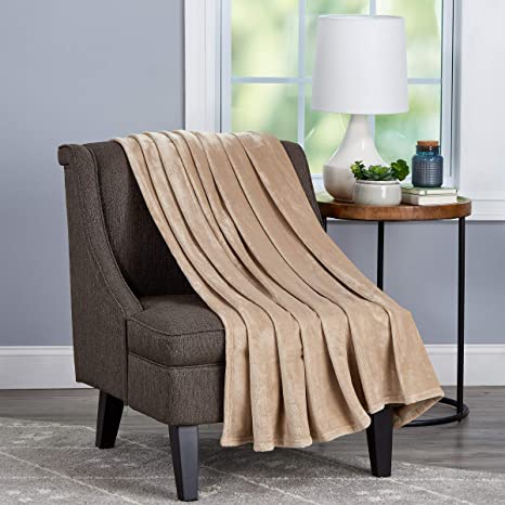 Lavish Home Oversized Microfiber Velvet Solid Polyester Throw Blanket – Breathable and Machine Washable (Desert Tan)