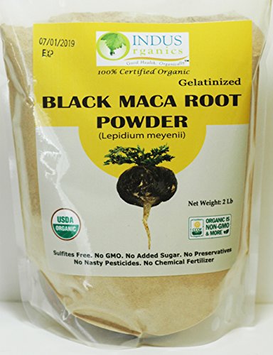 Indus Organics Black Maca Powder, 2 Lb Bag, Gelatanized, Pre-Washed, Premium Quality, Non-gmo, Freshly Packed