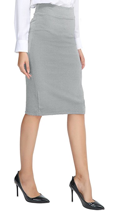 Urban CoCo Women's Elastic Waist Stretch Bodycon Midi Pencil Skirt