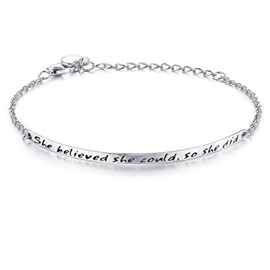 NINAMAID “She Believed she Could so she did” Engraved 925 Sterling Silver Inspirational Bangle Bracelets