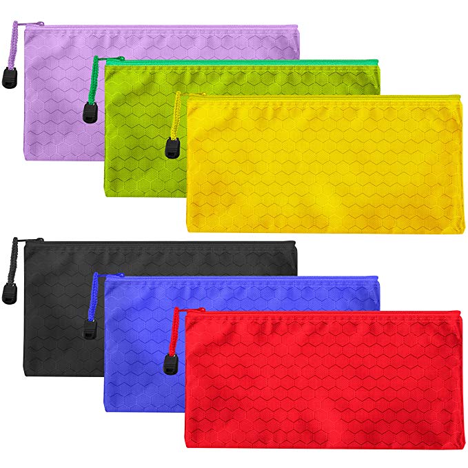 6 Pieces Pencil Pouch Zipper Pencil Bag Waterproof File Bag Pen Bags for Cosmetic Makeup Office Supplies and Travel Accessories 6 Colors