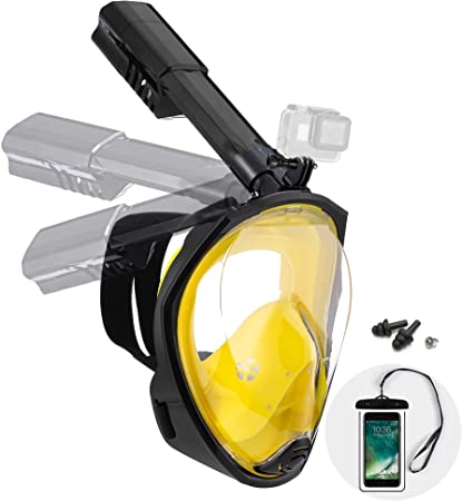 Dekugaa Full Face Snorkel Mask, Adult Snorkeling Mask with Detachable Camera Mount, 180 Degree Panoramic Viewing Upgraded Dive Mask with Safety Breathing System