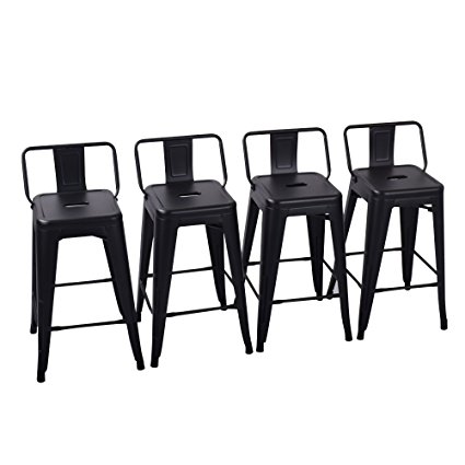 Yongchuang Metal Counter Height Bar Stool for Indoor-Outdoor(Pack of 4) Matte Black Low Back, 26"