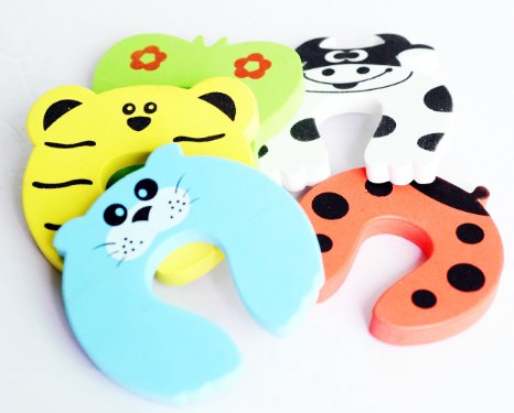 Gland Children Safety Door Stopper. No Finger Pinch Foam ,Colorful Cartoon Animal Cushion - Ramdom Bundled Baby Child Kid Cushiony Finger Hand Safety, Curve Shaped Door Stop Guard 5 Pcs Pack