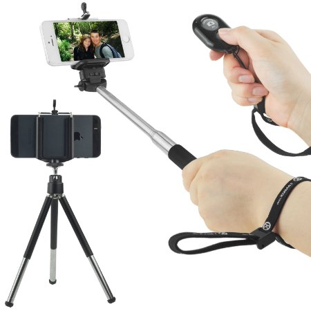 CamKix Universal Wireless Selfie Kit including Selfie Stick Tripod and Bluetooth Remote Control Handsfree Control of Camera Shutter from a Distance of up to 30 feet For iOS and Android Smartphones