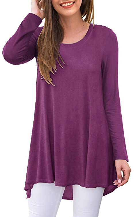 AWULIFFAN Women's Casual Round Neck Loose Tunic T Shirt Blouse Tops