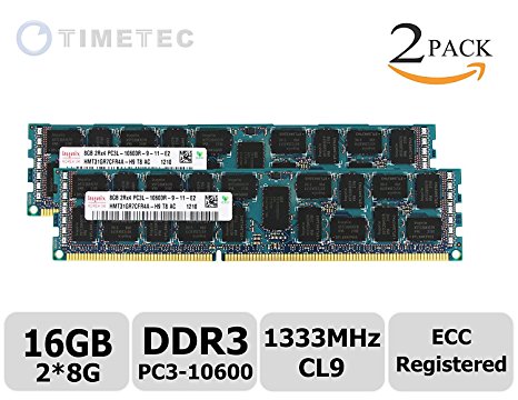 Timetec Hynix 16GB Kit (2x8GB) DDR3L 1333MHz PC3-10600 Registered ECC 1.35V CL9 2Rx4 Dual Rank 240 Pin RDIMM Server Memory Ram Module Upgrade (HMT31GR7EFR4A-H9)(16GB Kit (2x8GB))
