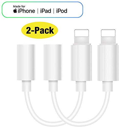SZJMSR 2 PACK Headphone Adapter for iPhone Adapter for iPhone X/XS/XS MAX/7/7plus/8/8plus Dongle Splitter Earphone Dongle 3.5mm Jack AUX Audio Splitter Headset Cable Convertor Support iOS12 or Later