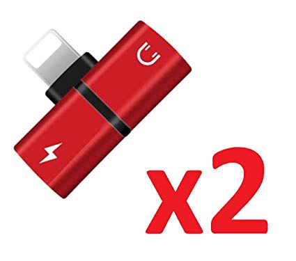 👍 [2 Pack] iPhone Lightning Splitter Adapter, iFlash 2in1 Audio & Charging Lightning Splitter for Apple iPhone Xs MAX, XR, X, 8 Plus, 8, 7 Plus, 7 2019 2018 2017 8Pin Adapter (Red)