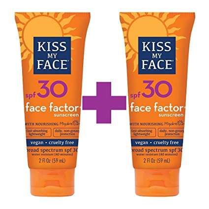 Kiss My Face Face Factor Sunscreen SPF 30 Sunblock for Face and Neck, 2 oz (2 packs)