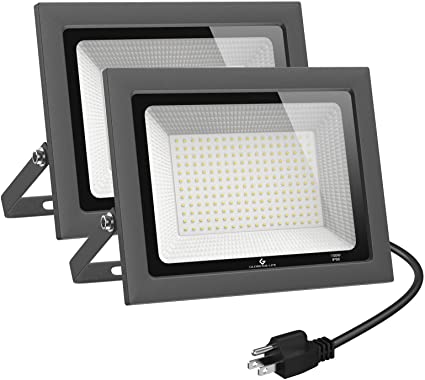 GLORIOUS-LITE 2 Pack 30W LED Flood Light Outdoor, 3000LM LED Work Light with Plug, 5000K Daylight White, IP66 Waterproof Outdoor Floodlights for Yard, Garden, Playground