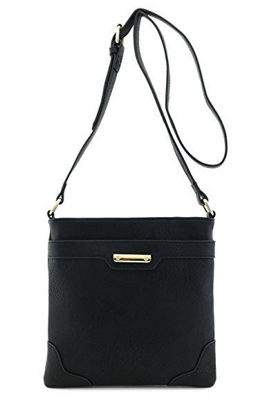 Women's Medium Size Solid Modern Classic Crossbody Bag with Gold Plate