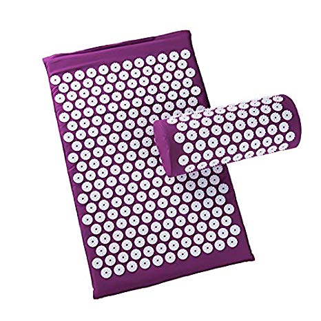 Acupressure Mat and Pillow Set for Back/Neck Pain Relief and Muscle Relaxation (Purple)