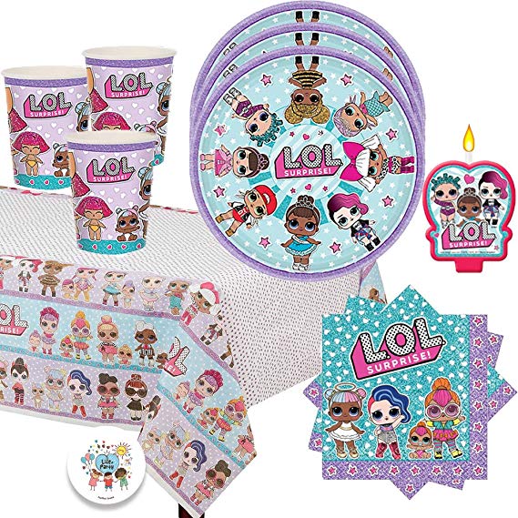 L.O.L Surprise Birthday Party Pack for 16 with Plates, Napkins, Cups, Tablecover, Candle and EXCLUSIVE Birthday Pin by Another Dream!