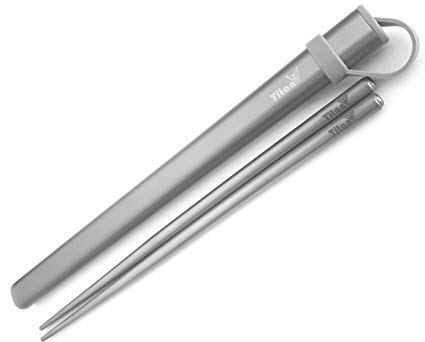 Titanium (Ti) Super Strong Lightweight Professional Chopsticks with Grey Aluminum Case - by TitanOwl (AlumCase)