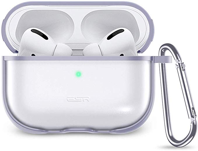 ESR Protective Carrying Case for AirPods Pro Case 2019, Translucent PC Cover with Hybrid TPU Frame and Keychain [Won't Affect Wireless Charging],[Fingerprint Resistant Matte Surface], Lavender Frame