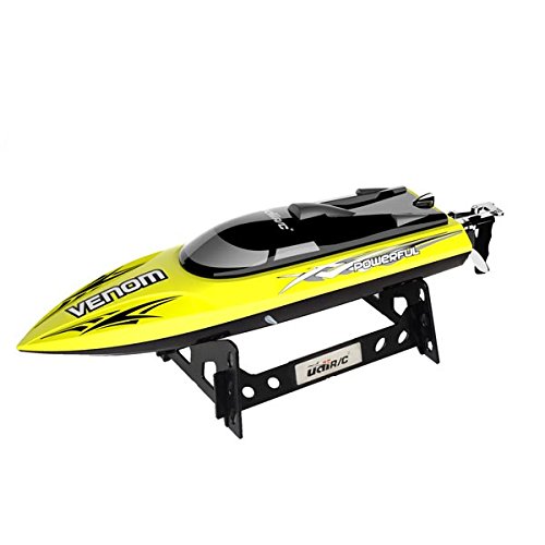 UDI001 Venom Remote Control Boat for Pools, Lakes and Outdoor Adventure - 2.4GHz High Speed Electric RC - includes BONUS BATTERY Doubles Racing Time - Exclusive Yellow Color