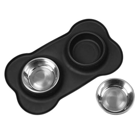 Guardians Dog Food Mat Stainless Steel Dog Bowls, 2 Medium Bowls (13.5oz Each), No Spill Non-Skid Silicone Mat Pet Feeder Bowl Small Animals