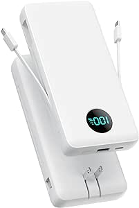 Portable Charger 33800mAh USB-C Power Bank with Built-in Cables & AC Wall Plug,4 Output External Battery Pack,25W Fast Charging QC 4.0 Phone Charger Compatible with iPhone 15/14/13 Samsung Android