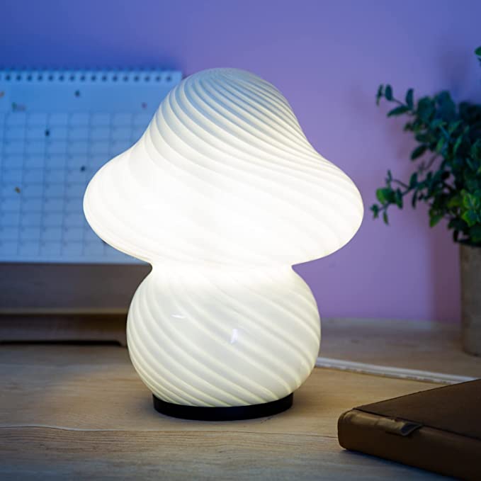 COOSA Mushroom Lamp, Glass Bedside Table Lamp, Night Lamps, Cute Small Nightstand Desk lamp for Home Decor, Study, Living, Bedroom, Gift，Bulb Included