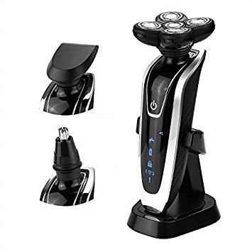 Electric Razor for Men , Aoohe 3 in 1 5D Rotary Floating Heads Washable Rechargeable Wet and Dry Shaver with Nose Trimmer Head and Sideburns Cutter