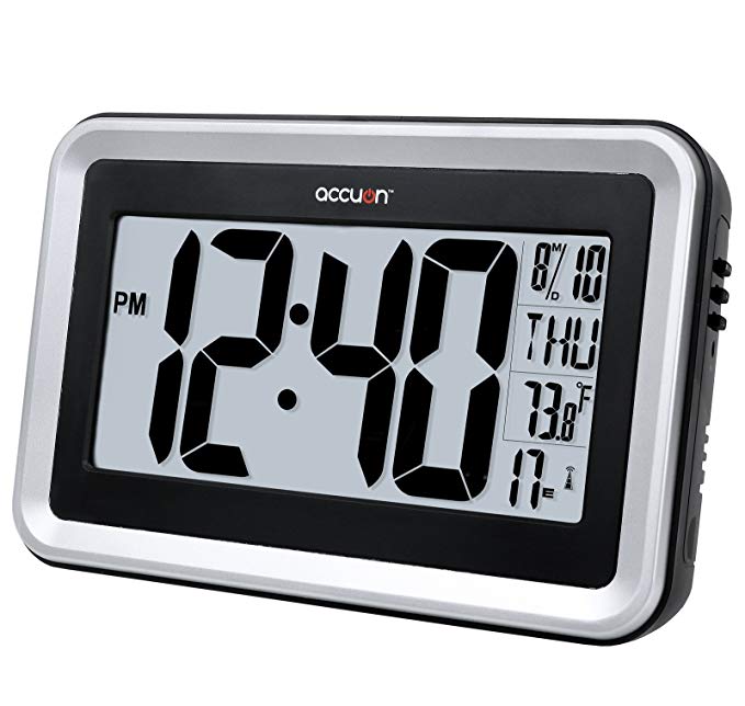 Accuon Large Atomic Radio-controlled Self-setting Digital Wall Clock with Indoor Temperature
