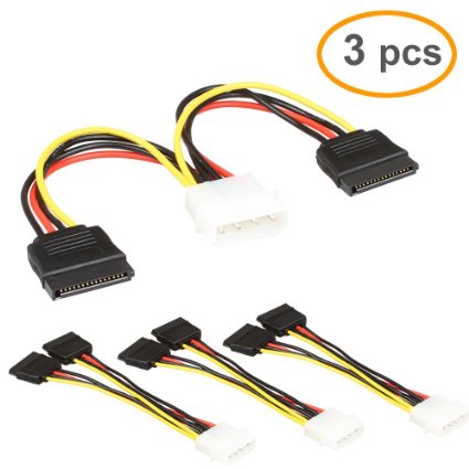 RELPER 3pcs 4 Pin to 2 x 15 Pin SATA Power Cable for IDE to Serial ATA SATA Hard Drive Power Cable Adapter