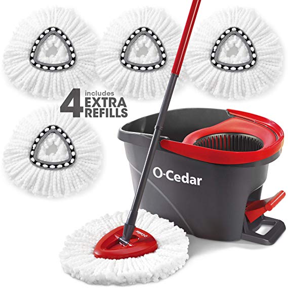 O-Cedar EasyWring Microfiber Spin Mop & Bucket Floor Cleaning System with 4 Extra Refills