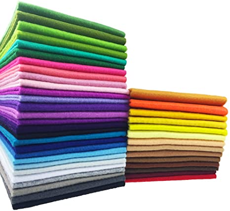 flic-flac 42pcs1.4mm Thick Soft Felt Fabric Sheet Assorted Color Felt Pack DIY Craft Sewing Squares Nonwoven Patchwork (25cm 25cm)